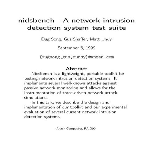 Nidsbench - Network Intrusion Detection Test Suite