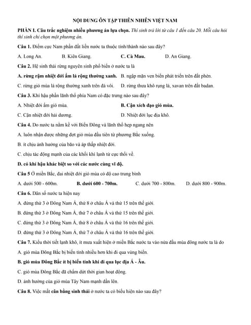 NỘI DUNG ÔN TẬP THIÊN NHIÊN VIỆT NAM.docx