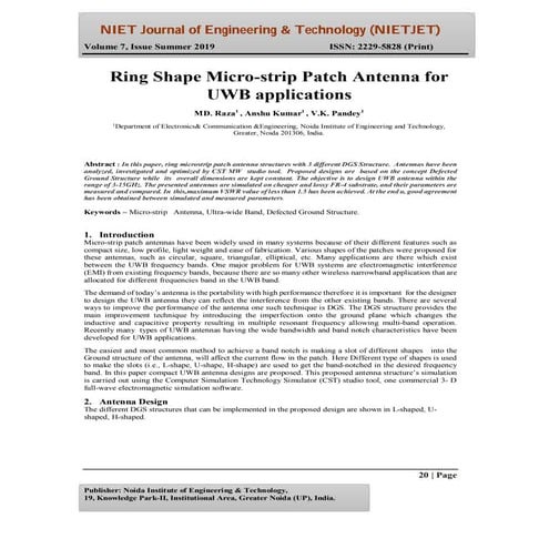 Ring Shape Micro-Strip Patch Antenna For UWB Applications