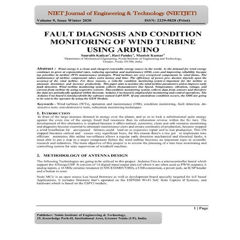 FAULT DIAGNOSIS AND CONDITION MONITORING OF WIND TURBINE USING ARDUINO ...