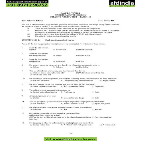 Nift sample paper b des cat 1 | PDF