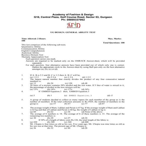 Nift ug design gat question paper 2