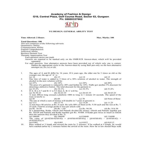 Nift ug design sample paper gat3