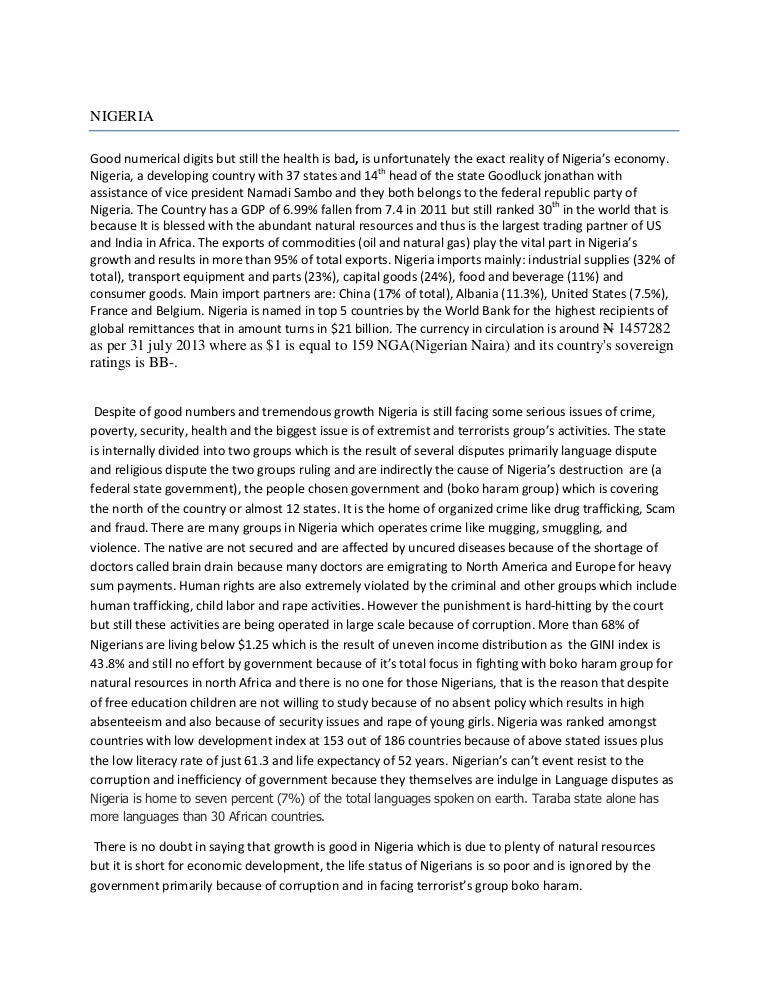 write up on Nigeria by DSA