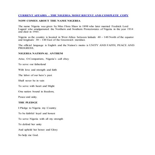CURRENT AFFAIRS – THE NIGERIA MOST RECENT AND COMPLETE COPY