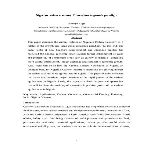 Nigerian cashew economy: Dimensions to growth paradigm by sotonye anga 18th N...