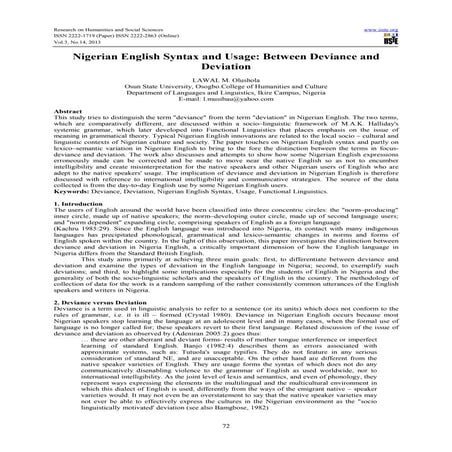 Nigerian english syntax and usage between deviance and deviation