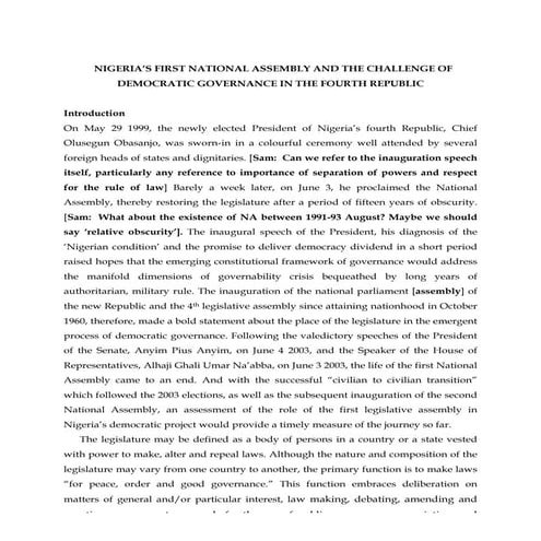 Nigeria’s first national assembly and the challenge of democratic governance ...