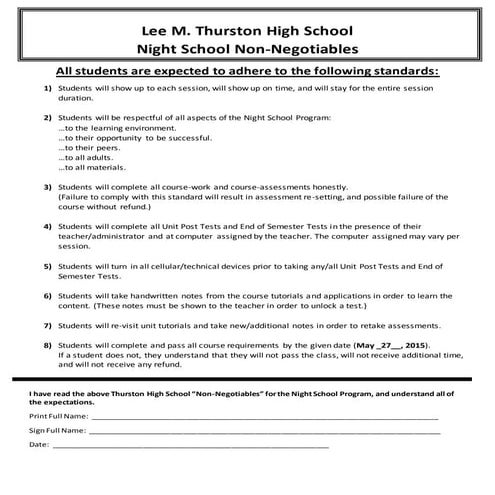 THS Night School Non-Negotiables