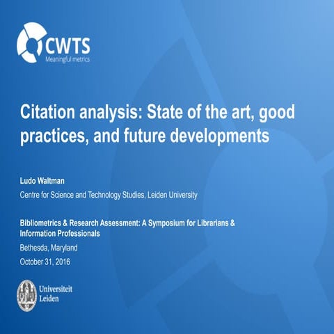 Citation analysis: State of the art, good practices, and future developments