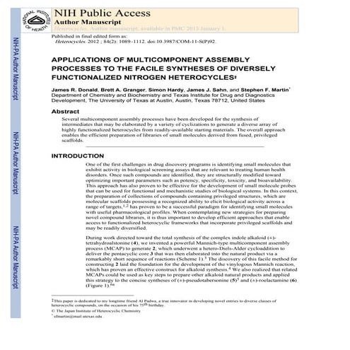 APPLICATIONS OF MULTICOMPONENT ASSEMBLY PROCESSES TO THE FACILE SYNTHESES OF ...