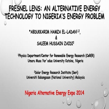 An Alternative Energy Technology to Nigeria’s Energy Problem