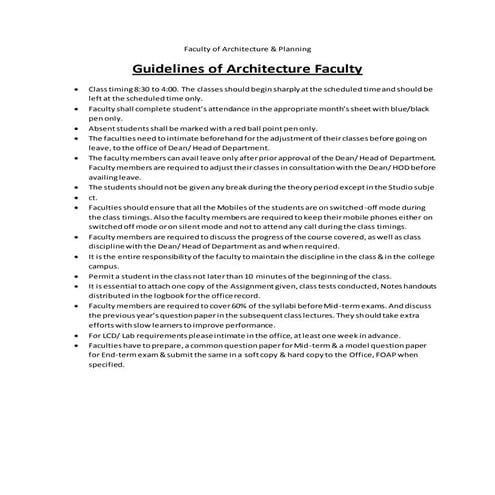 Guidelines of Architecture Faculty