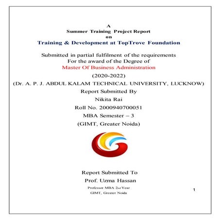 Nikita rai mba 3rd sem summer training project