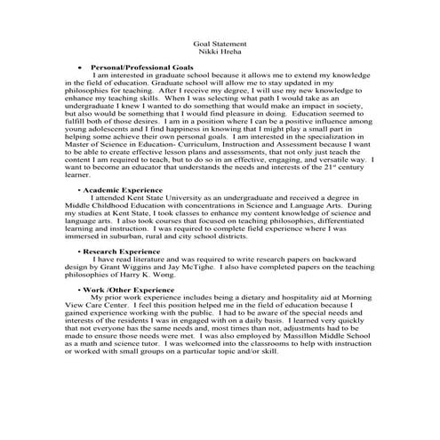 Nikki goal statement