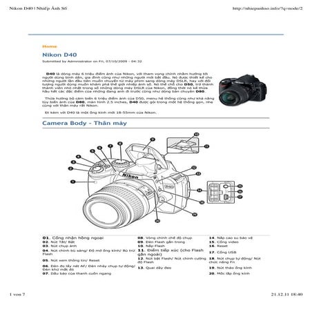 Hướng dẫn sử dụng máy ảnh Nikon D40 | PDF