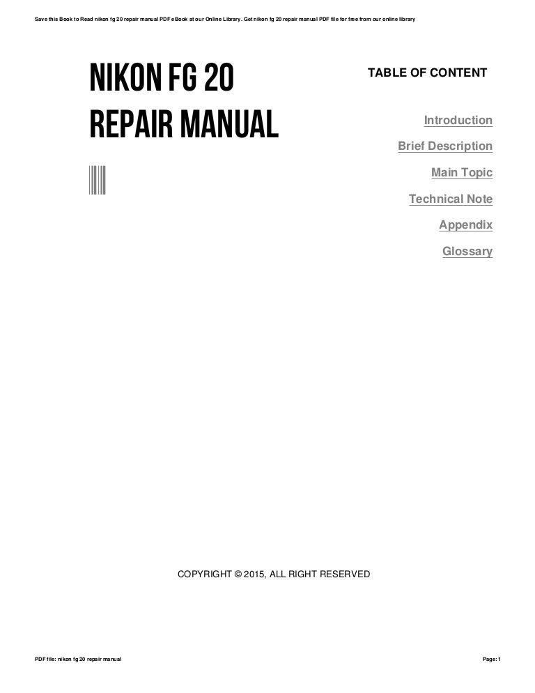 Nikon fg 20 repair manual