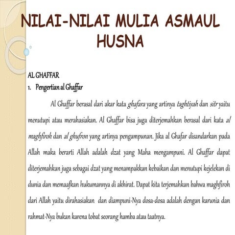 Nilai-Nilai asmaul husna 