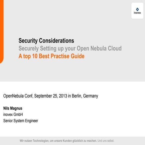 Top Ten Security Considerations when Setting up your OpenNebula Cloud