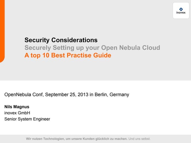 Top Ten Security Considerations when Setting up your OpenNebula Cloud