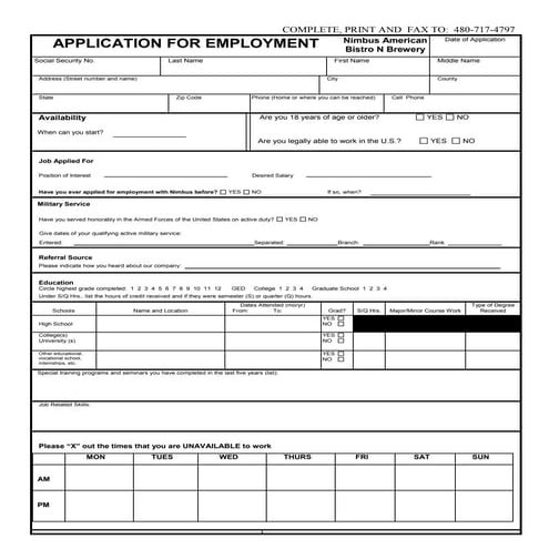 Nimbus Employment Application