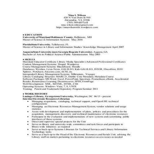 Nina Wilson Resume