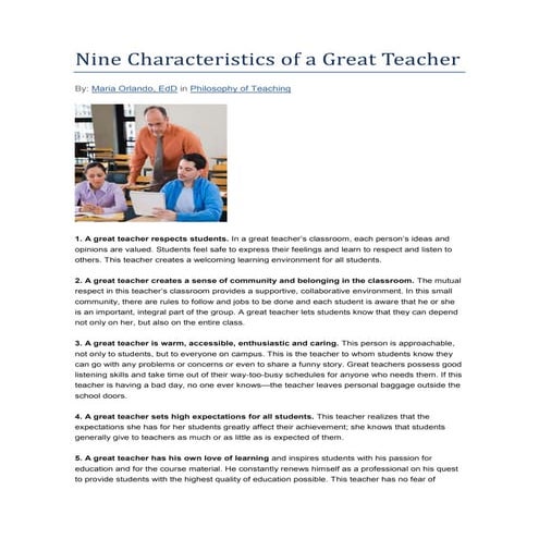 Nine characteristics of a great teacher