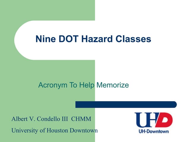 Nine US DOT Hazard Classes
