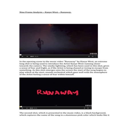 Nine frame analysis – kanye west – runaway