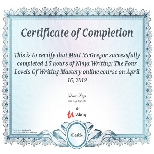 Writing Mastery Certificate 2019 | PPT