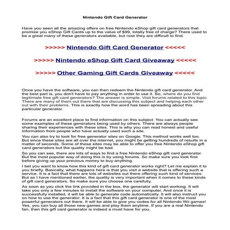 Nintendo gift card generators | PDF