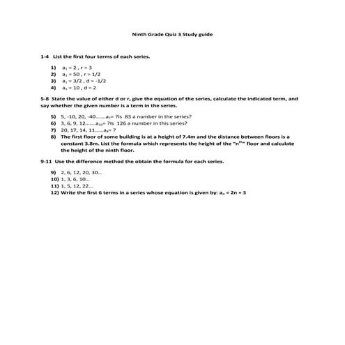 Ninth grade quiz 3 study guide answer key | DOCX