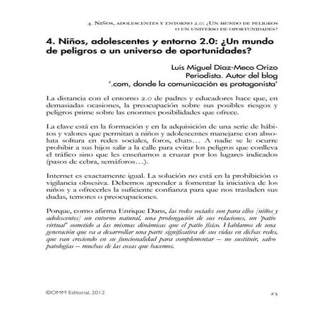 Niños, adolescentes y entorno 2.0. Libro colectivo de la Universidad Rey Juan...