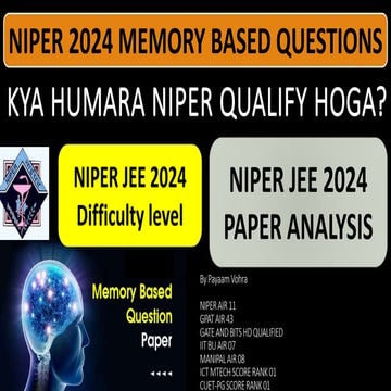 NIPER 2024 MEMORY BASED QUESTIONS.ANSWERS TO NIPER 2024 QUESTIONS.NIPER JEE 2...