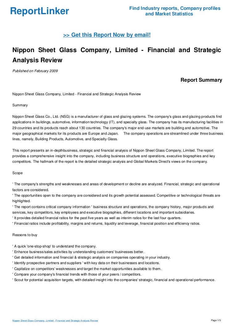 Nippon Sheet Glass Company, Limited Financial and Strategic Analysi…