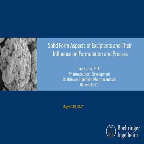 Solid Form Aspects of Excipients and Their Influence on Formulation and Process