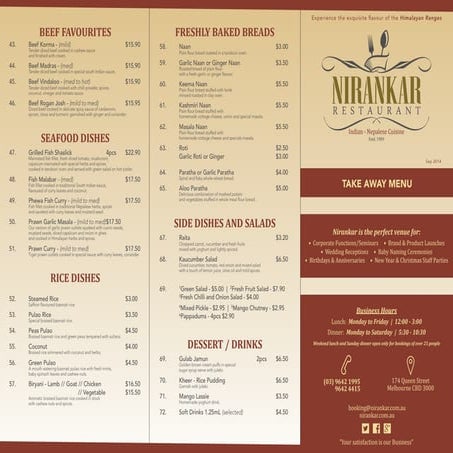 Nirankar menu list