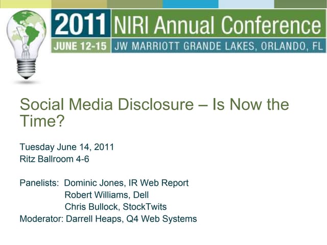 Social Media Disclosure - Is Now the Time? - June 14, 2011