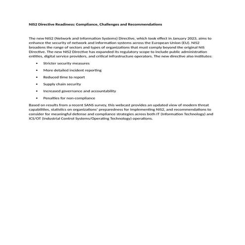 NIS2 Directive Readiness Compliance, Challenges and Recommendations.docx
