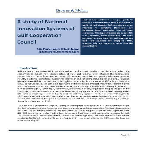 A Study of National Innovation Systems of GCC countries