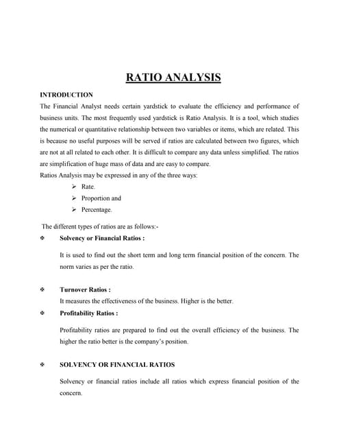 Project on ratio analysis | DOCX