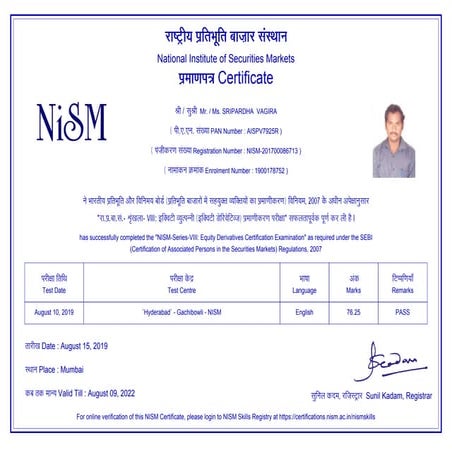 Nism equity derivatives certificate