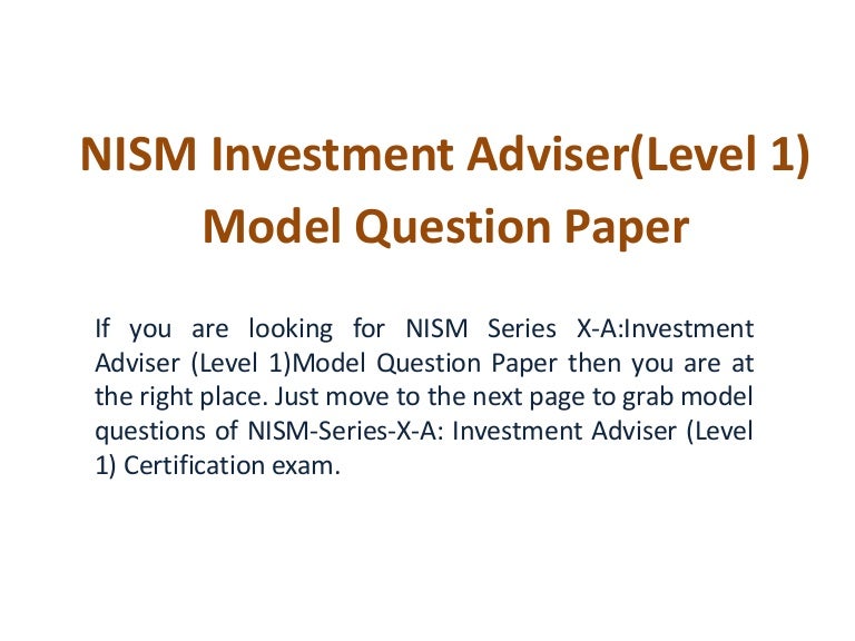 Nism investment adviser level 1- model question paper