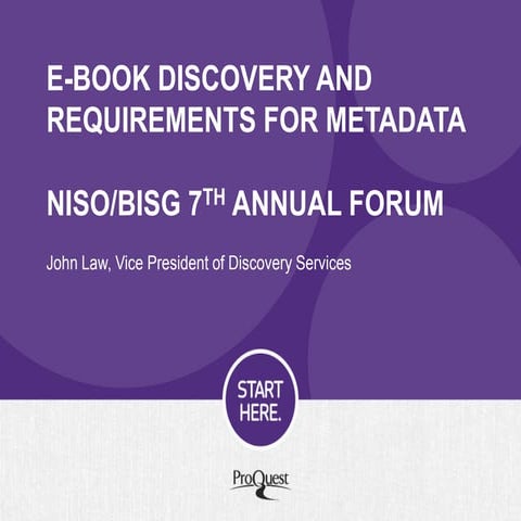NISO/BISG Changing Standards Landscape: EBook Discovery and Requirements for ...