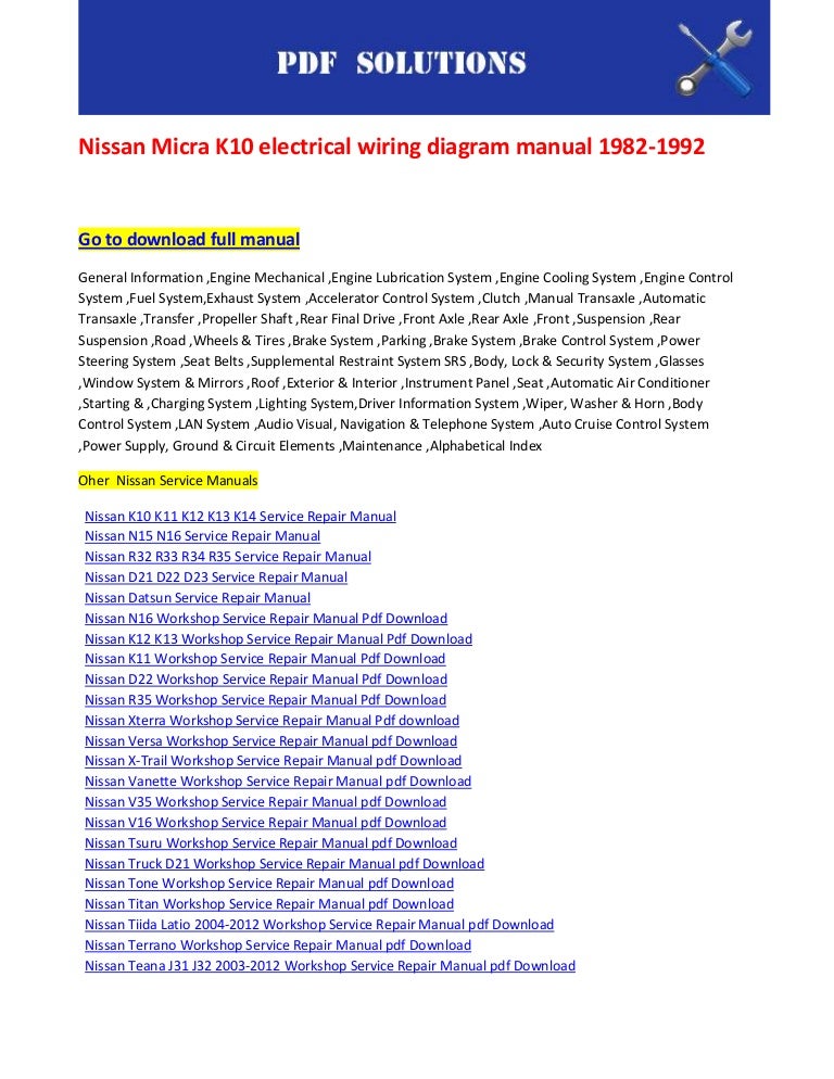 Nissan Micra K10 Electrical Wiring Diagram Manual 1982 1992