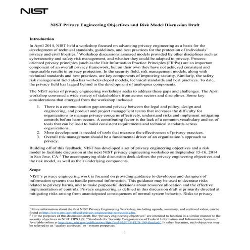  NIST Privacy Engineering Working Group -- Risk Models
