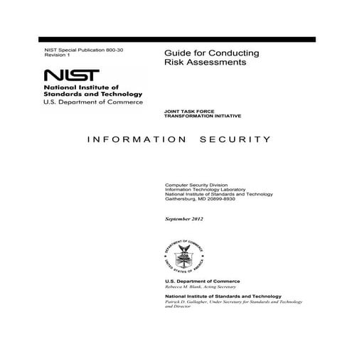 NIST Risk management Framework NIST 800-30, rev. 1