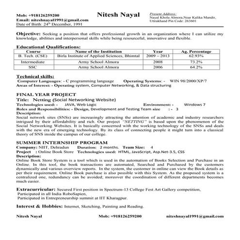 Nitesh nayal   resume