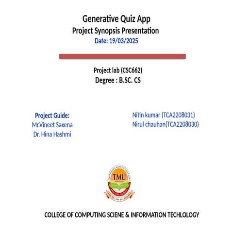 Generative quiz app project synopsis presentation