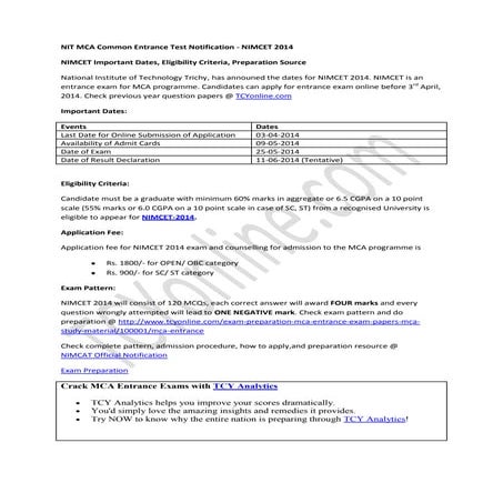NIMCET Important Dates, Eligibility Criteria, Preparation Source